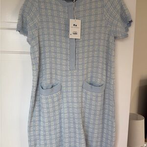 Elegant Light Blue Plaid Mini Dress